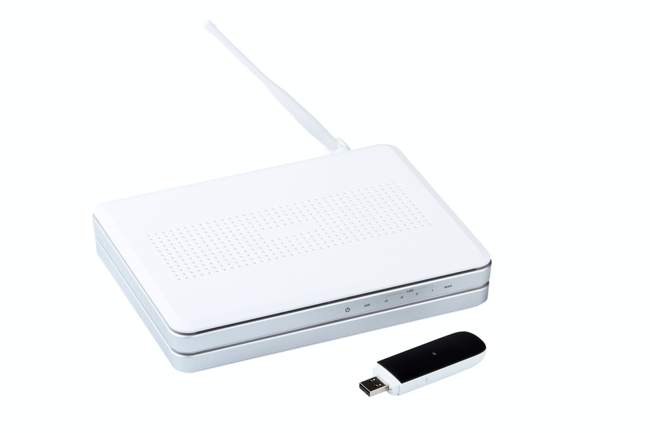 White wireless router and usb modem